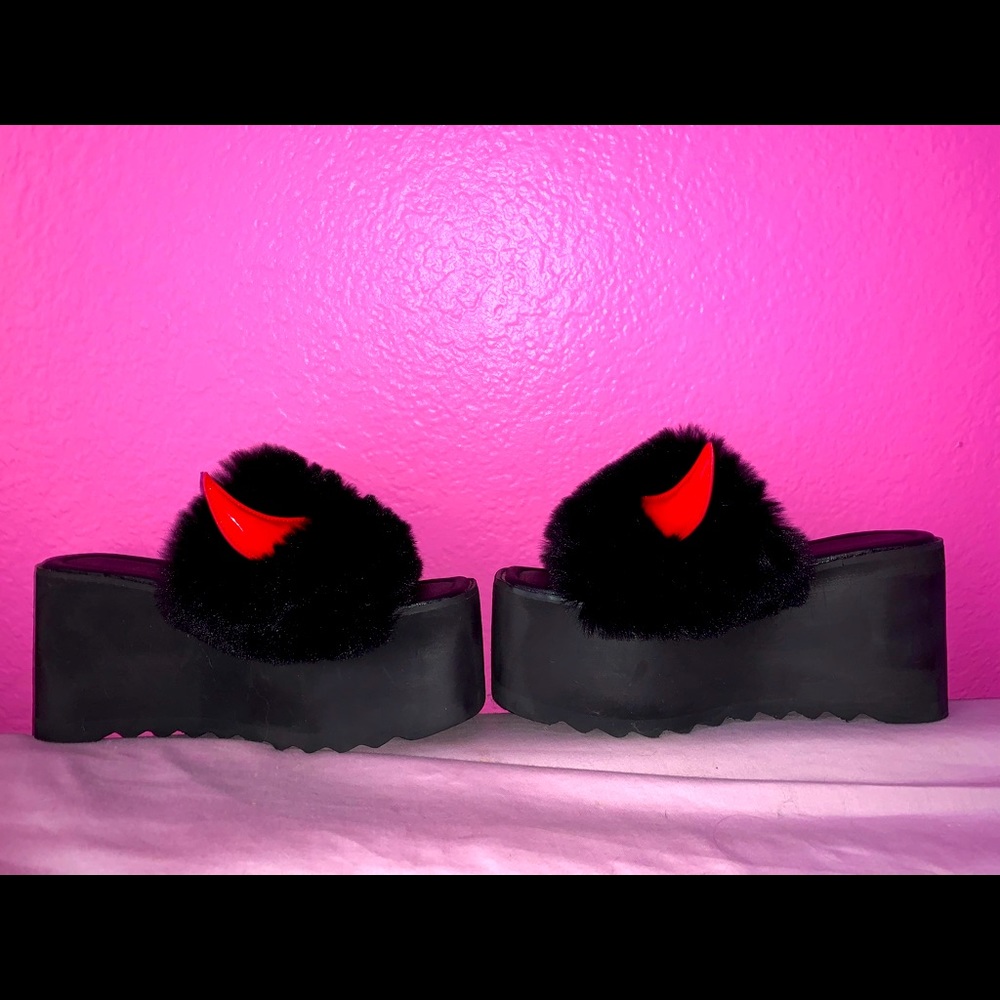 Fluffy Devil Platform Slides- Never Worn
